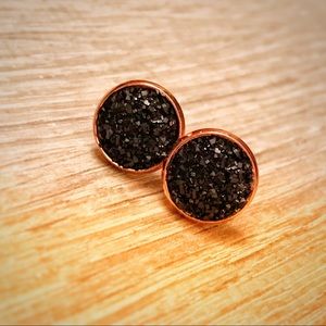 LAST 3! Black Druzy Stone in Rose Gold Settings
